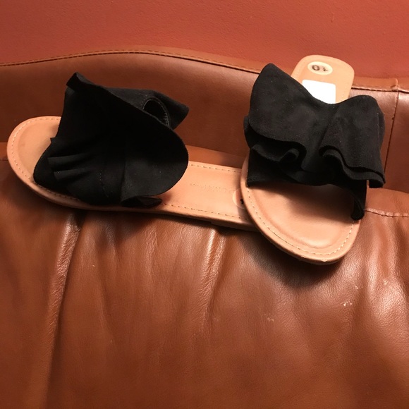 Slippers,Black,Size 10,Suede,Double Layers Ruffle - Picture 2 of 7